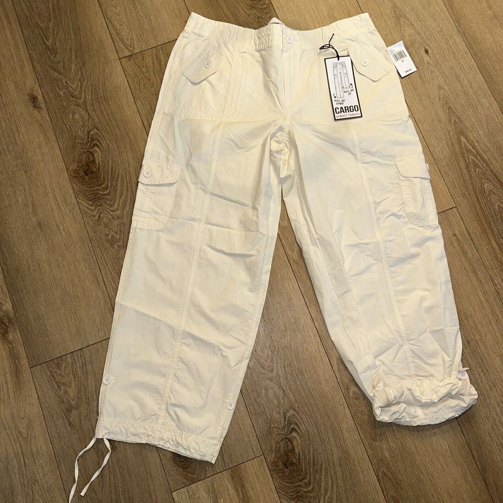 Almost Famous Juniors Roll Me Up & Down Cargo Pants Ivory NEW